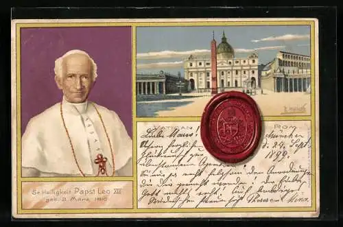 Lithographie Vatikan, Rom, Papst Leo XIII., Siegel