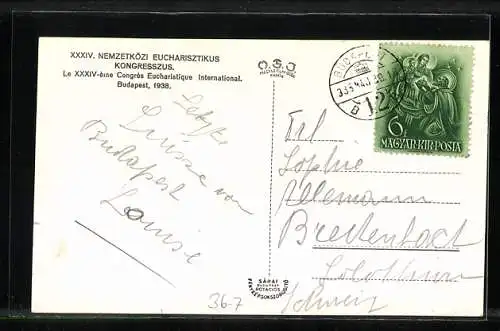 AK Budapest, Le XXXIV-ème Congrès Eucharistique International 1938