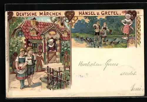 AK Hänsel und Gretel vor dem Knusperhäuschen