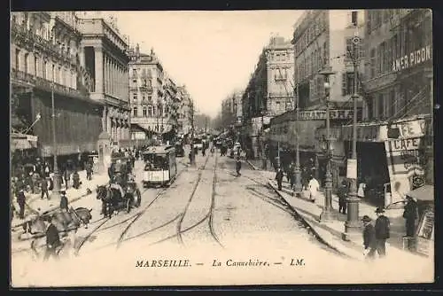 AK Marseille, La Cannebière, Strassenbahn
