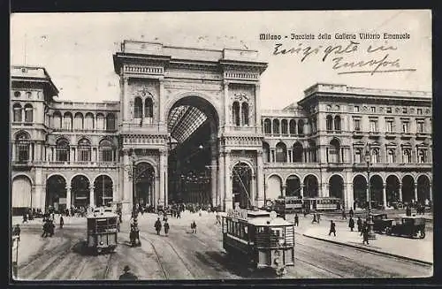 AK Milano, Jacciata della Galleria Vittorio Emanuele, Strassenbahn
