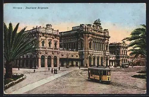 AK Genova, Stazione Brignole, Bahnhof, Strassenbahn