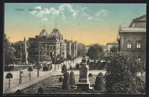 AK Gotha, Strassenbahn auf dem Arnoldiplatz