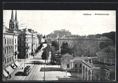 AK Salzburg, Westbahnstrasse mit Strassenbahn