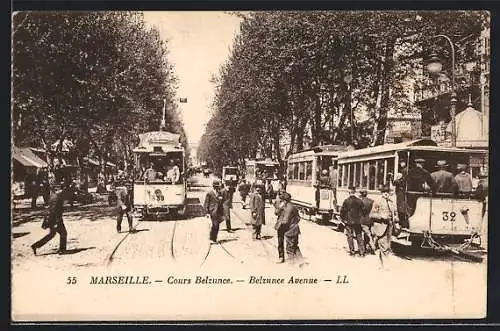 AK Marseille, Cours Belzunce, Strassenbahn