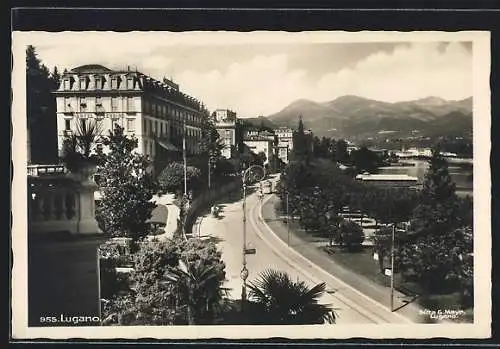 AK Lugano, Hotel Splendide mit Strassenbahn