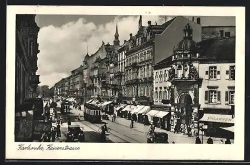 AK Karlsruhe, Blick in die Kaiserstrasse, Strassenbahn