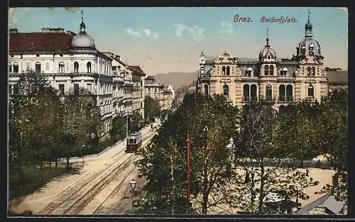 AK Graz, Geidorfplatz mit Strassenbahn