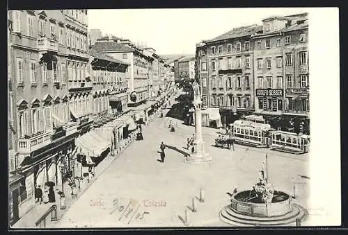 AK Trieste, Strassenbahn auf dem Corso