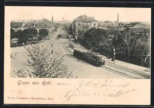 AK Kehl, Strassenpartie mit Strassenbahn