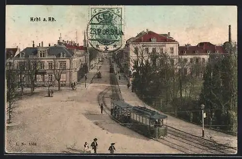 AK Kehl, Strassenpartie mit Strassenbahn