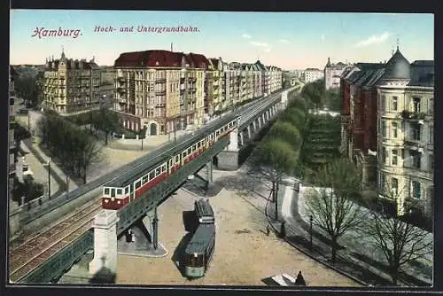 AK Hamburg-Harvestehude, Klosterallee Ecke Isestrasse, Hoch- und Strassenbahn