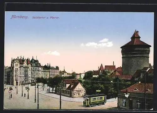 AK Nürnberg, Spittlertor und Plerer mit Strassenbahn