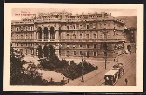 AK Trieste, Palazzo della Luogotenenza, Strassenbahn