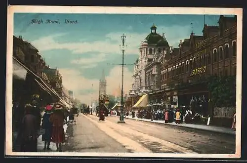 AK Ilford, High Road, Strassenbahn