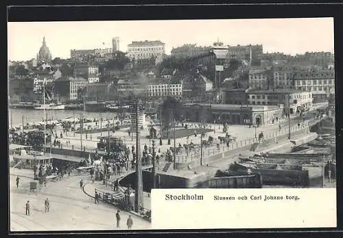 AK Stockholm, Slussen och Carl Johans torg, Strassenbahn