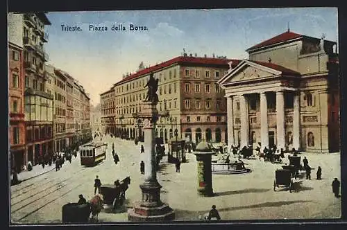 AK Trieste, Piazza della Borsa, Strassenbahn