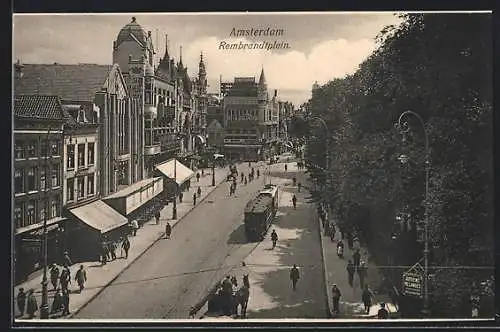 AK Amsterdam, Rembrandtplein, Strassenbahn