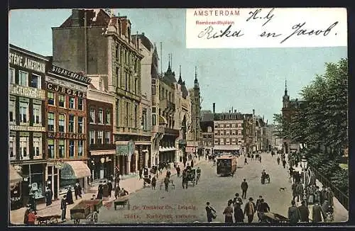AK Amsterdam, Rembrandtsplein, Strassenbahn