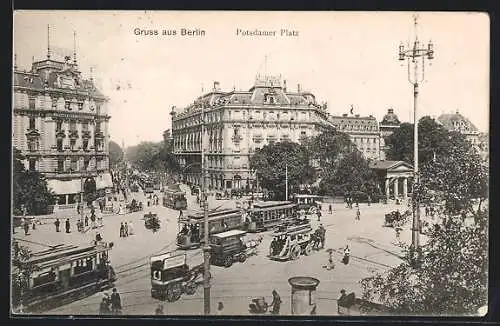 AK Berlin, Strassenbahnen am Potsdamer Platz