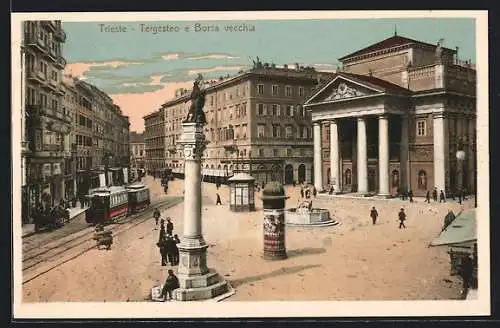 AK Trieste, Tergesteo e Borsa vecchia, Strassenbahn