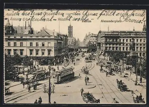 AK Berlin, Alexanderplatz mit Berolina, Strassenbahnen
