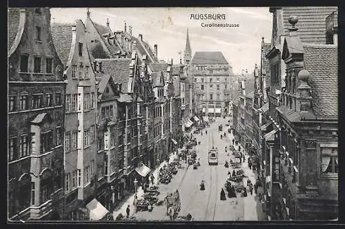 AK Augsburg, Carolinenstrasse mit Strassenbahn