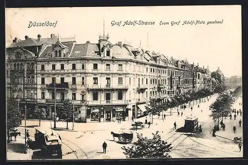 AK Düsseldorf, Strassenbahnen in der Graf Adolf-Strasse