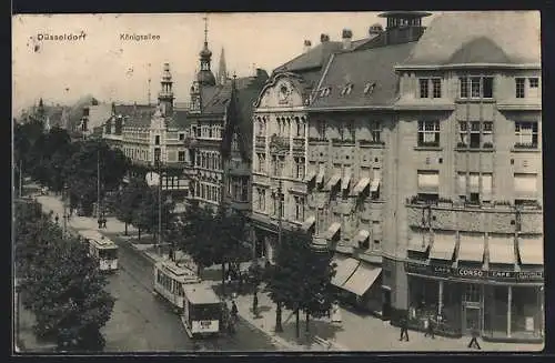 AK Düsseldorf, Königsallee mit Strassenbahn und Cafe Corso