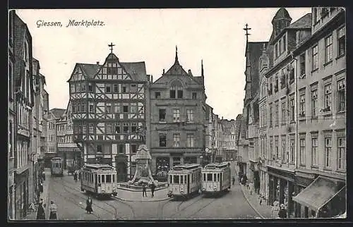 AK Giessen, Marktplatz mit Strassenbahn
