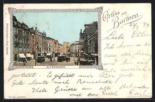 AK Barmen, Strassenbahnen auf dem Altenmarkt