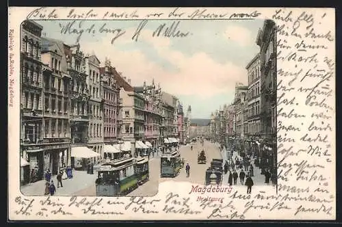 AK Magdeburg, Strassenbahnen auf dem Breiteweg