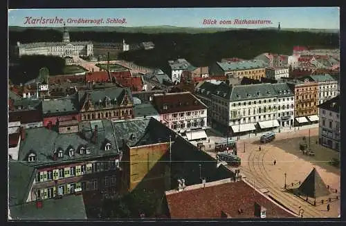 AK Karlsruhe, Grossherzogliches Schloss und Strassenbahnen