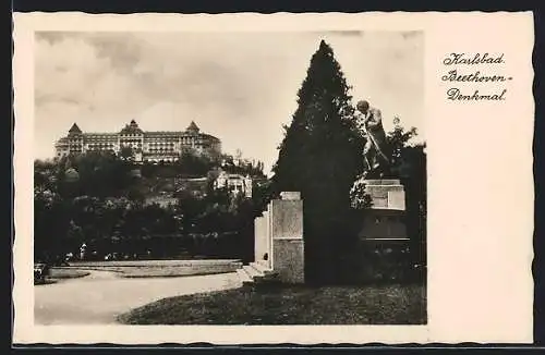 AK Karlsbad, Partie am Beethoven-Denkmal