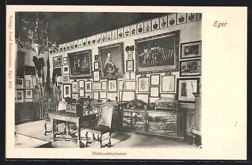 AK Eger, Wallensteinzimmer mit Gemälden