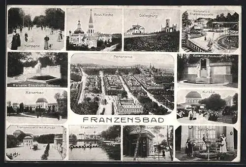 AK Franzensbad, Panorama, Kurpark, Kursaal, Franzensquelle