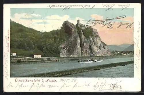 AK Aussig / Usti, Flusspartie am Schreckenstein