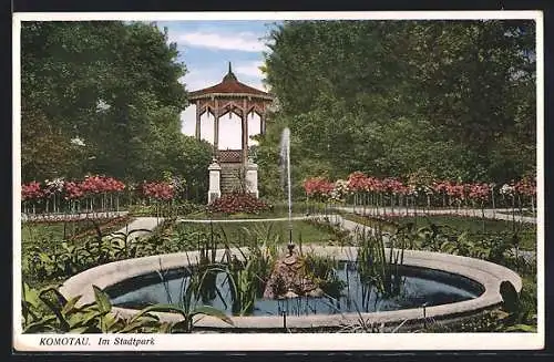 AK Komotau, Springbrunnen im Stadtpark