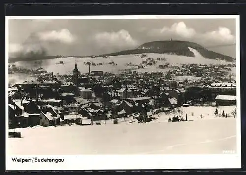 AK Weipert /Sudetengau, Ortsansicht im Schnee