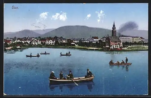 AK Dux / Duchcov, Ruderboote auf dem Wasser