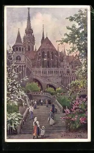 Künstler-AK Hans Götzinger: Budapest, Mathiaskirche und Fischerbastei