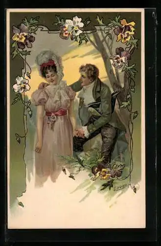 Künstler-AK E. Döcker: Liebespaar in einer vertrauten Szene