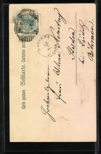 Künstler-AK E. Döcker: Jäger erblickt im Wald eine weiss gekleidete Frau