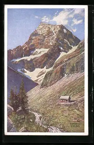 Künsler-AK Bruno Hess: Gollinghütte, Blick gegen den Hochgolling