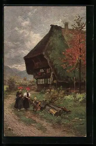 Künstler-AK Wilhelm Hasemann: Gutach, Schwarzwälder Bauernhof