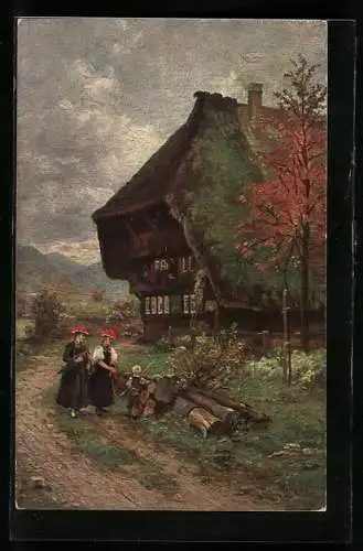 Künstler-AK Wilhelm Hasemann: Gutach, Schwarzwälder Bauernhof