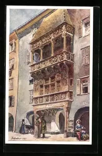 Künstler-AK E. F. Hofecker: Innsbruck, Ansicht vom Goldenen Dachl