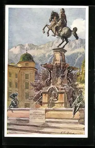 Künstler-AK E. F. Hofecker: Innsbruck, Leopoldsbrunnen mit Hofburg