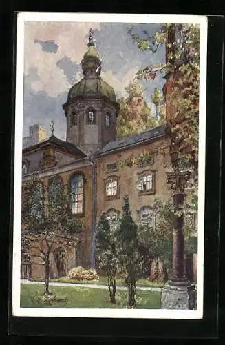 Künstler-AK E.F. Hofecker: Salzburg, Klostergarten im St. Peterstift