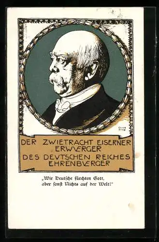 Künstler-AK sign.: Franz von Stuck, Portrait von Bismarck
